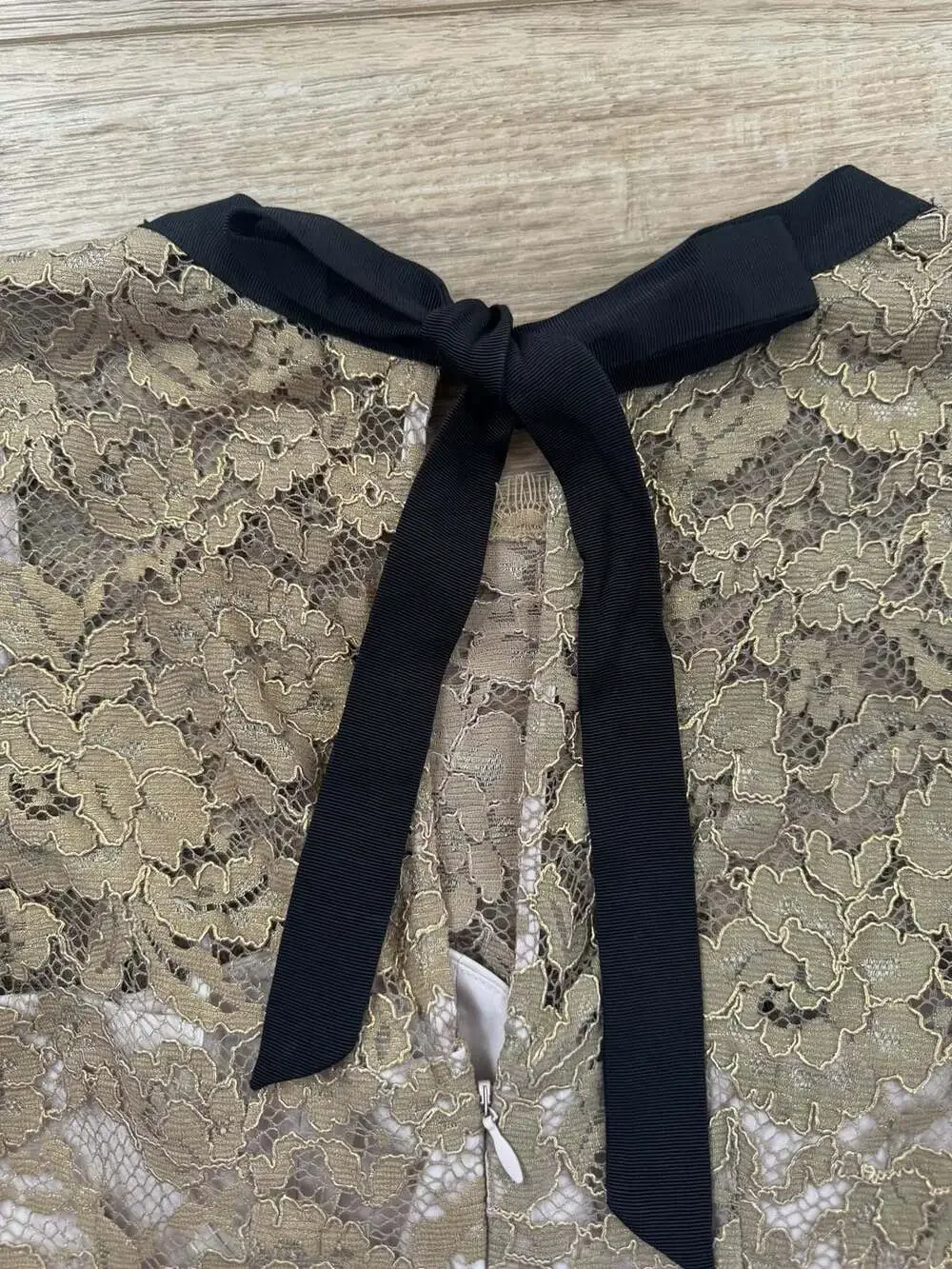 Boden Gold Metallic Lace Long Sleeve Midi Dress with Back Bow - Picture 14 of 16